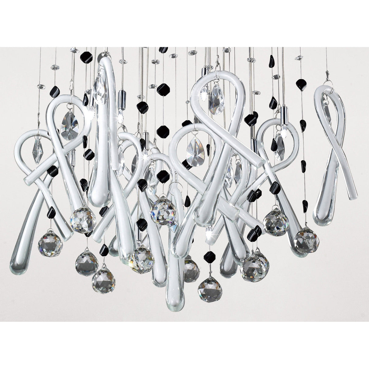 Class 10 Light Square Glass & Crystal Cluster Pendant Light - Chrome & White