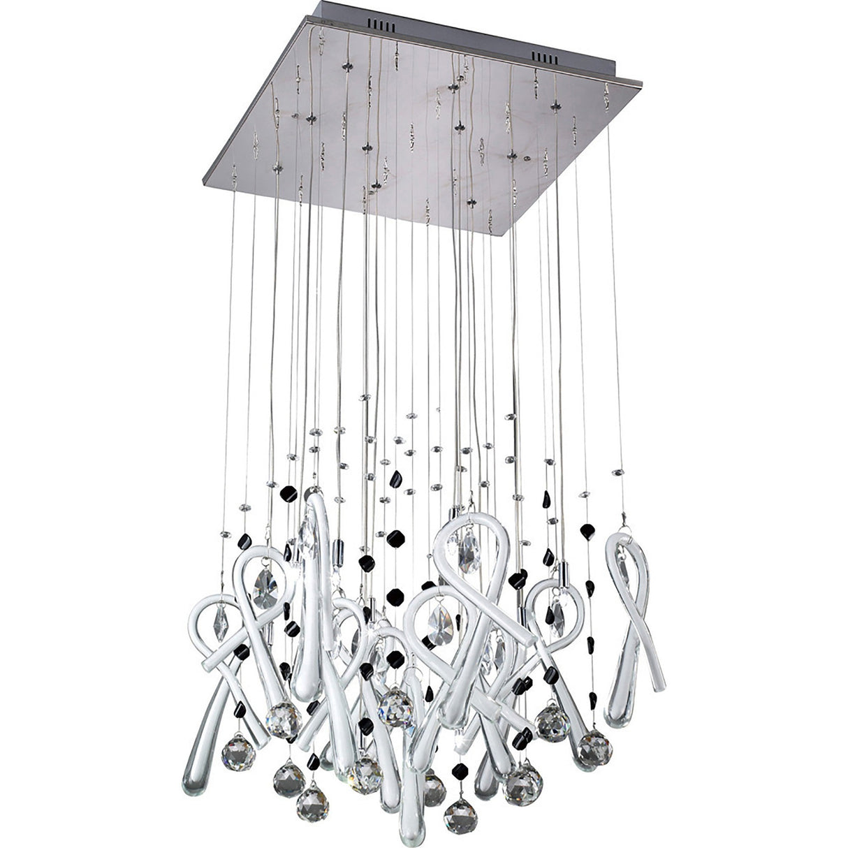 Class 10 Light Square Glass & Crystal Cluster Pendant Light - Chrome & White