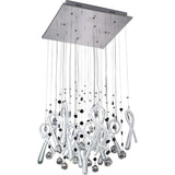 Class 10 Light Square Glass & Crystal Cluster Pendant Light - Chrome & White