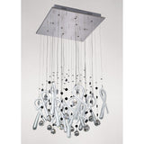 Class 10 Light Square Glass & Crystal Cluster Pendant Light - Chrome & White
