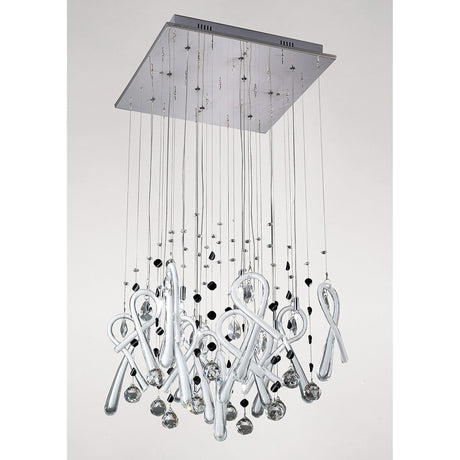 Class 10 Light Square Glass & Crystal Cluster Pendant Light - Chrome & White