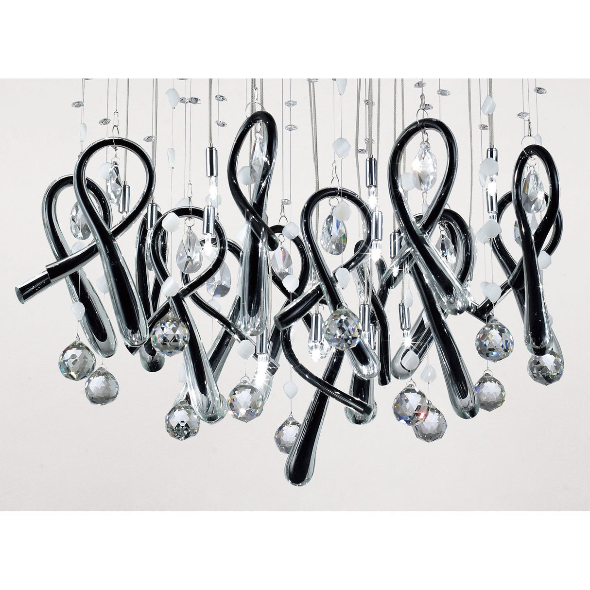 Class 20 Light Round Glass & Crystal Cluster Pendant Light - Chrome & Black