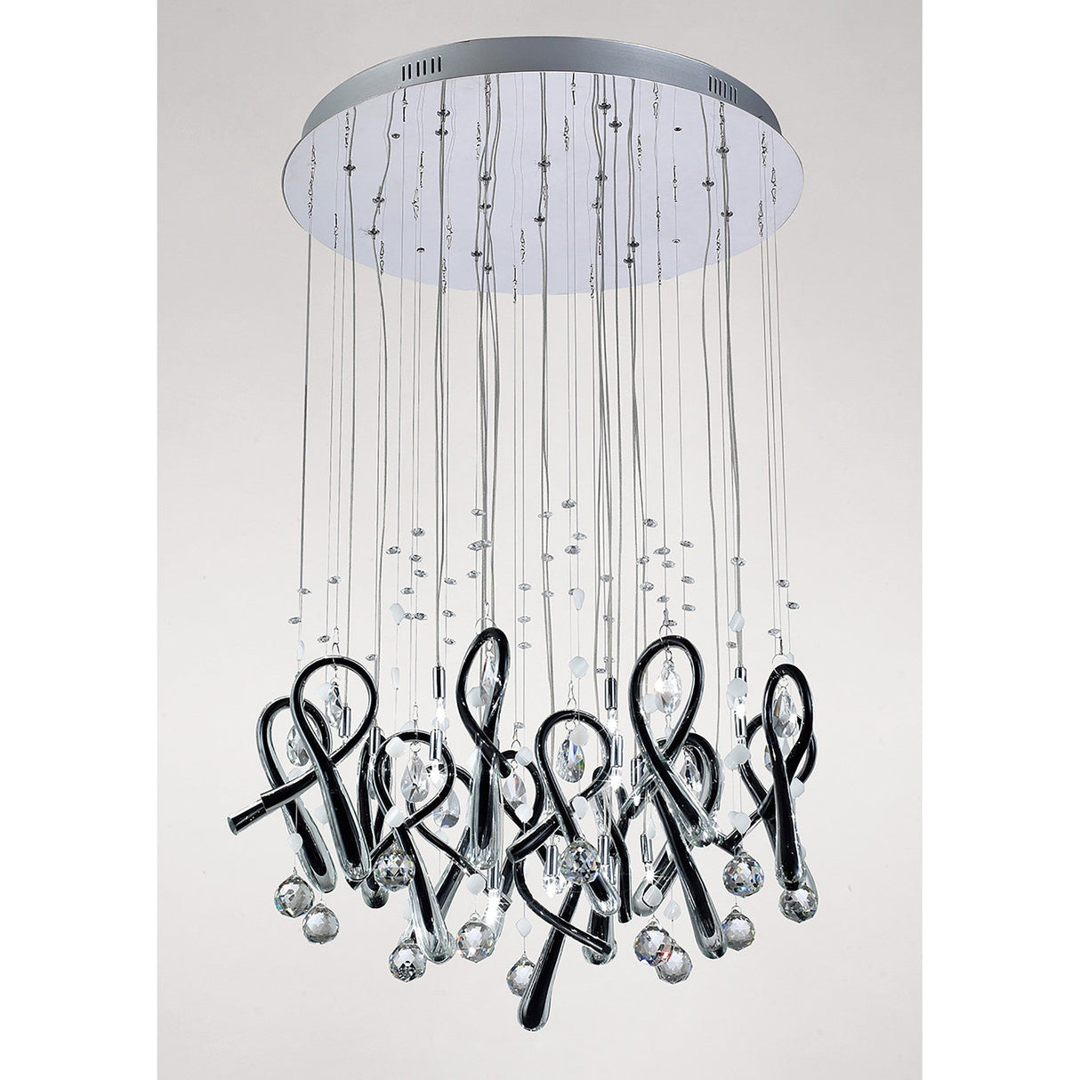 Class 20 Light Round Glass & Crystal Cluster Pendant Light - Chrome & Black