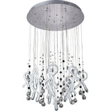 Class 20 Light Round Glass & Crystal Cluster Pendant Light - Chrome & White