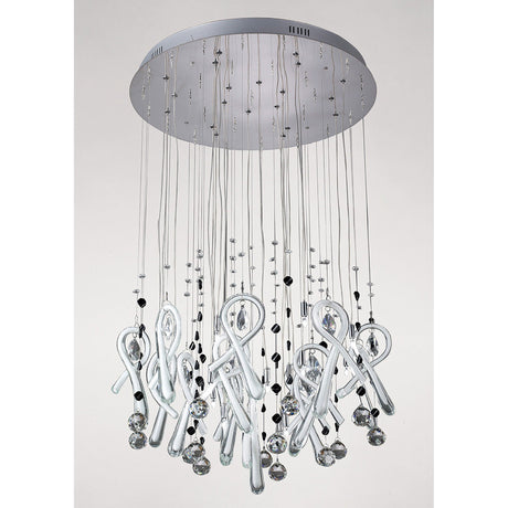 Class 20 Light Round Glass & Crystal Cluster Pendant Light - Chrome & White