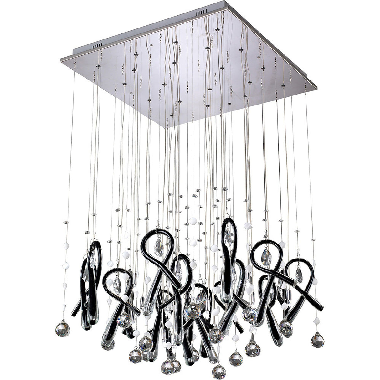 Class 20 Light Square Glass & Crystal Cluster Pendant Light -  Chrome & Black