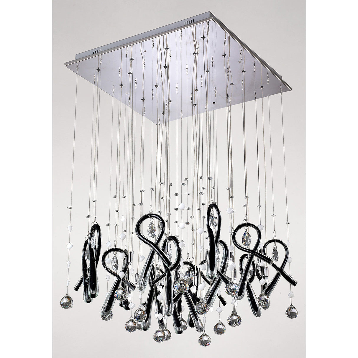Class 20 Light Square Glass & Crystal Cluster Pendant Light -  Chrome & Black