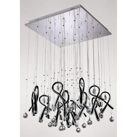 Class 20 Light Square Glass & Crystal Cluster Pendant Light -  Chrome & Black