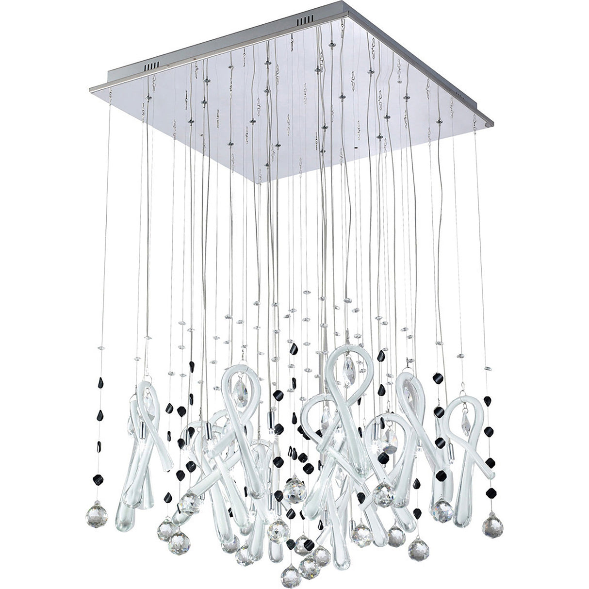 Class 20 Light Square Glass & Crystal Cluster Pendant Light - Chrome & White