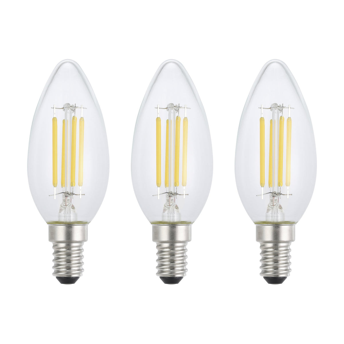 Clear LED Candle Bulb E14 C35 470lm Warm White Pack of 3
