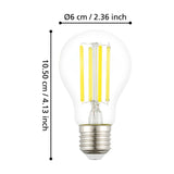 Clear LED GLS bulb with E27 screw cap and visible upright filaments, shown with dimensions labelled Ø6cm and 10.50cm on a white background.