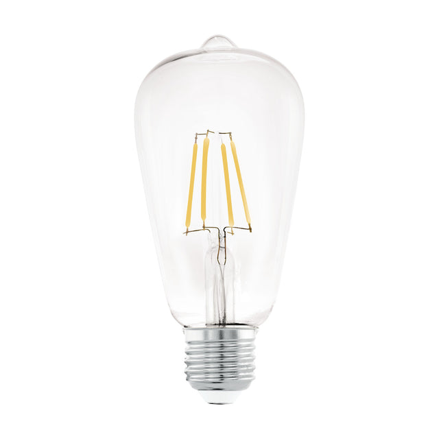 Clear LED Vintage Bulb E27 ST64, teardrop-shaped glass with four upright filaments and a silver screw cap, 7W warm white, shown on a plain white background.