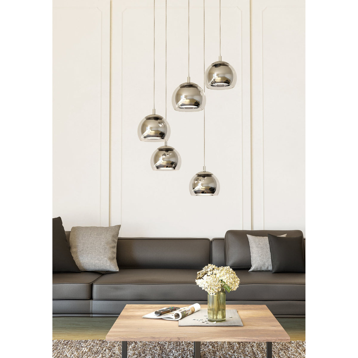 Clenette Clear Glass 5 Light Pendant - Chrome