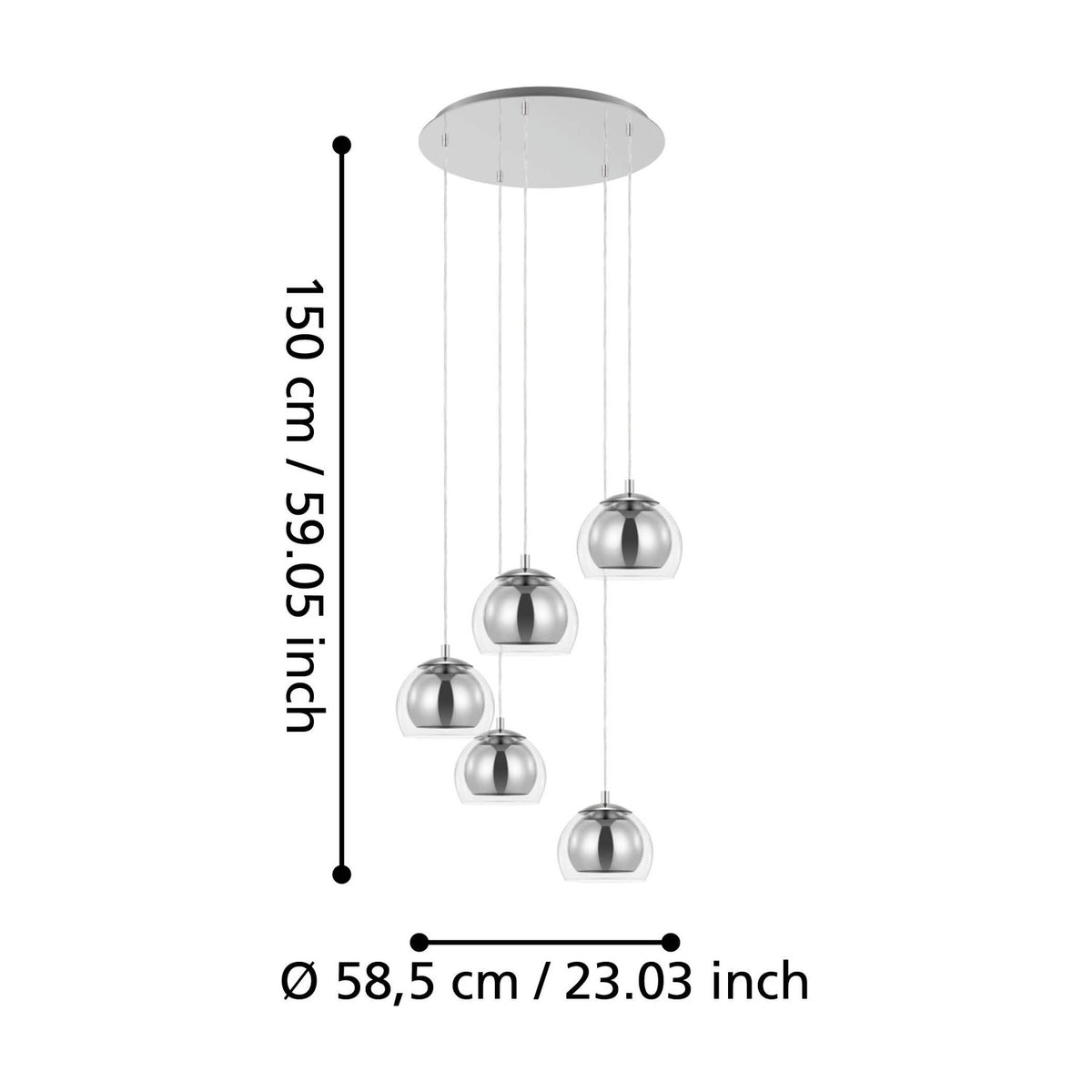 Clenette Clear Glass 5 Light Pendant - Chrome
