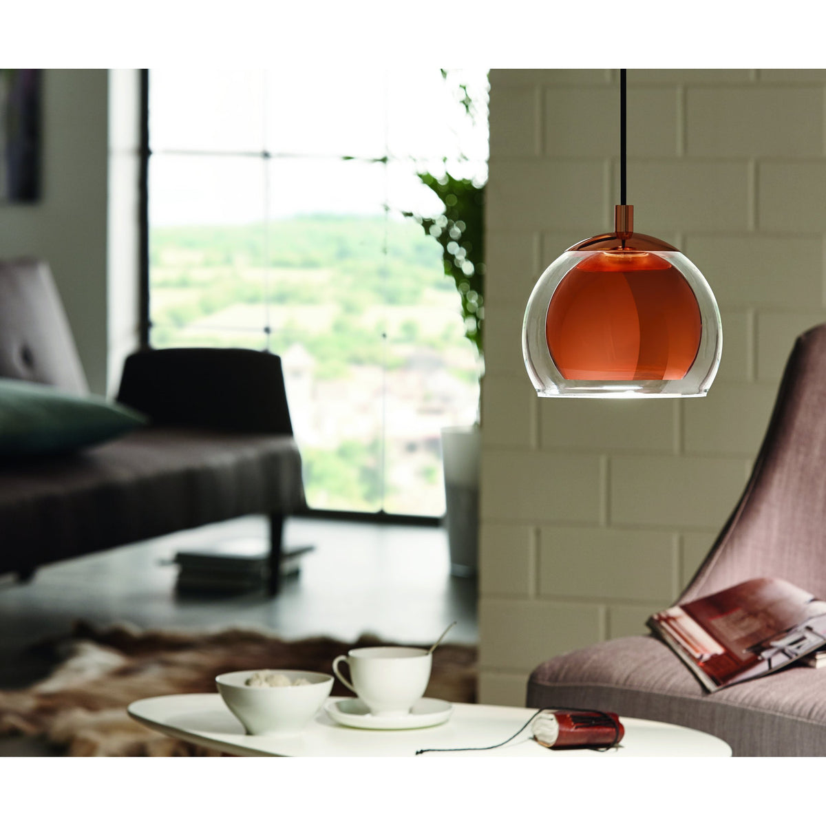 Clenette Clear Glass Pendant Light - Copper