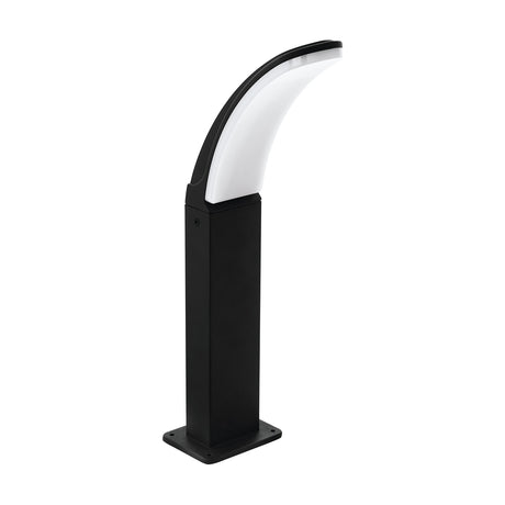 Clesmane LED Bollard Light 45cm in black, with a slim square post on a flat base plate curving into an arched head with a white plastic diffuser, shown on a plain white background.