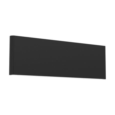 Climene LED Wall Light in black, a slim rectangular aluminium fixture with top and bottom light strips, shown at an angle on a plain white background.