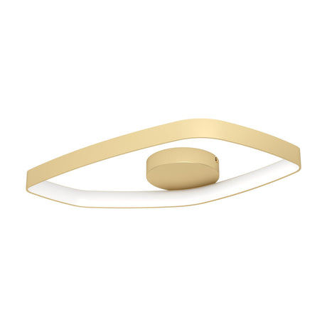 Clomelle LED flush ceiling light in brushed brass, an irregular four-sided ring with white diffuser and round central canopy, shown on a plain white background.