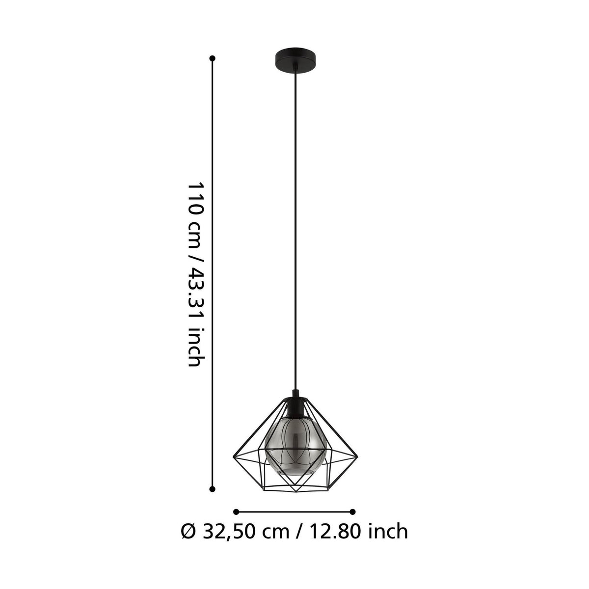 Clorbelle Smoked Glass Pendant Light 32.5cm - Black