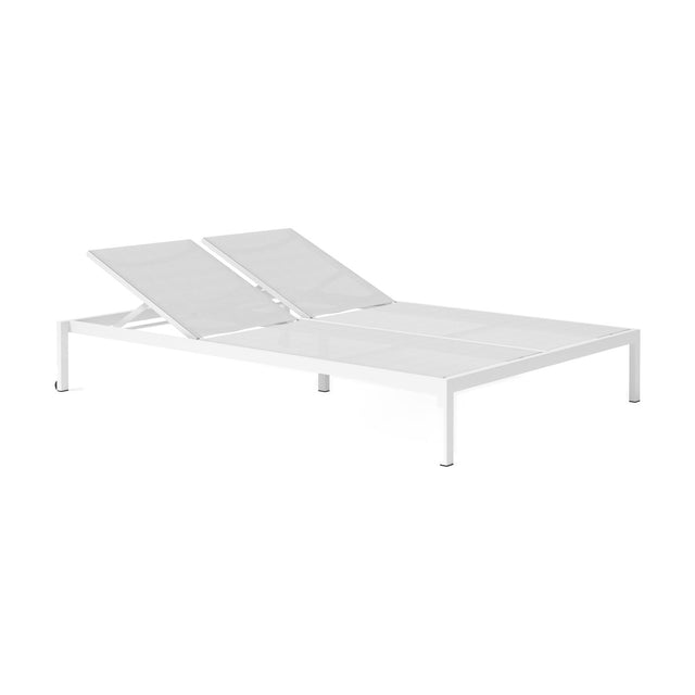 Club Aluminium Double Sun Lounger with white frame and two adjustable grey sling backrests, shown on a plain white background.