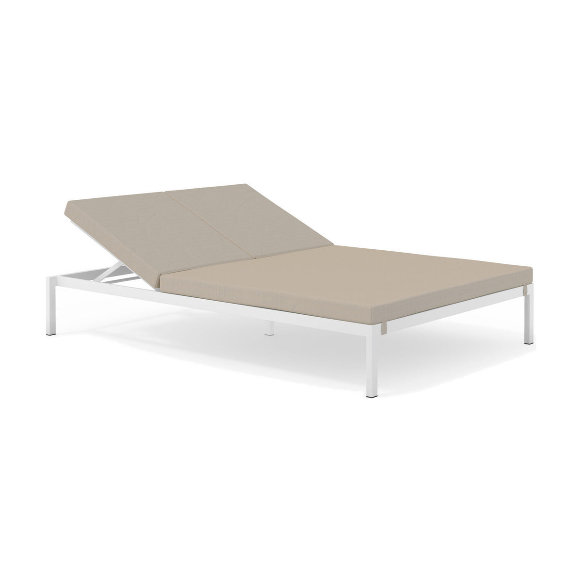 Club Aluminium Double Sun Lounger with white frame and beige Vinytex sling cushioning, dual adjustable backrests raised, shown on a plain white background.
