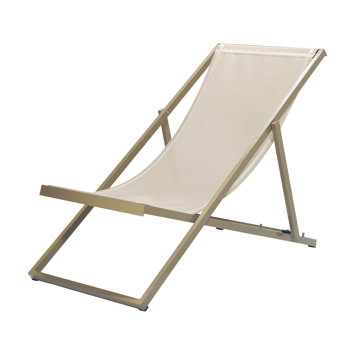 Club Aluminium Folding Deck Chair with beige Vinytex sling seat and angled aluminium frame, shown on a plain white background.
