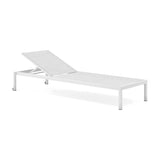 Club Aluminium Sun Lounger with adjustable white mesh sling seat, low aluminium frame, and rear wheels, shown on a plain white background.