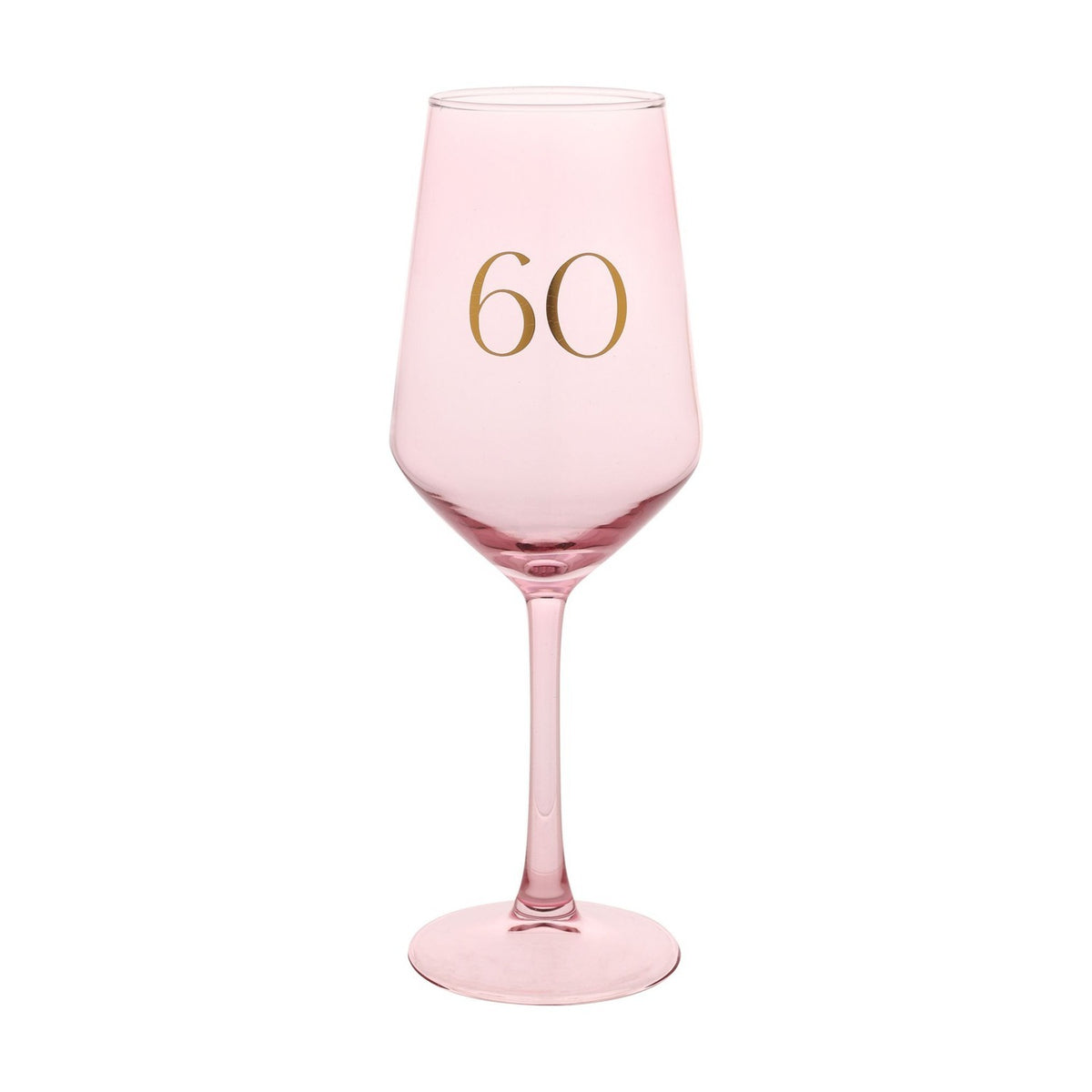 Printed 60 Long Stem Birthday Wine Glass - Pink & Gold