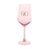 Printed 60 Long Stem Birthday Wine Glass - Pink & Gold