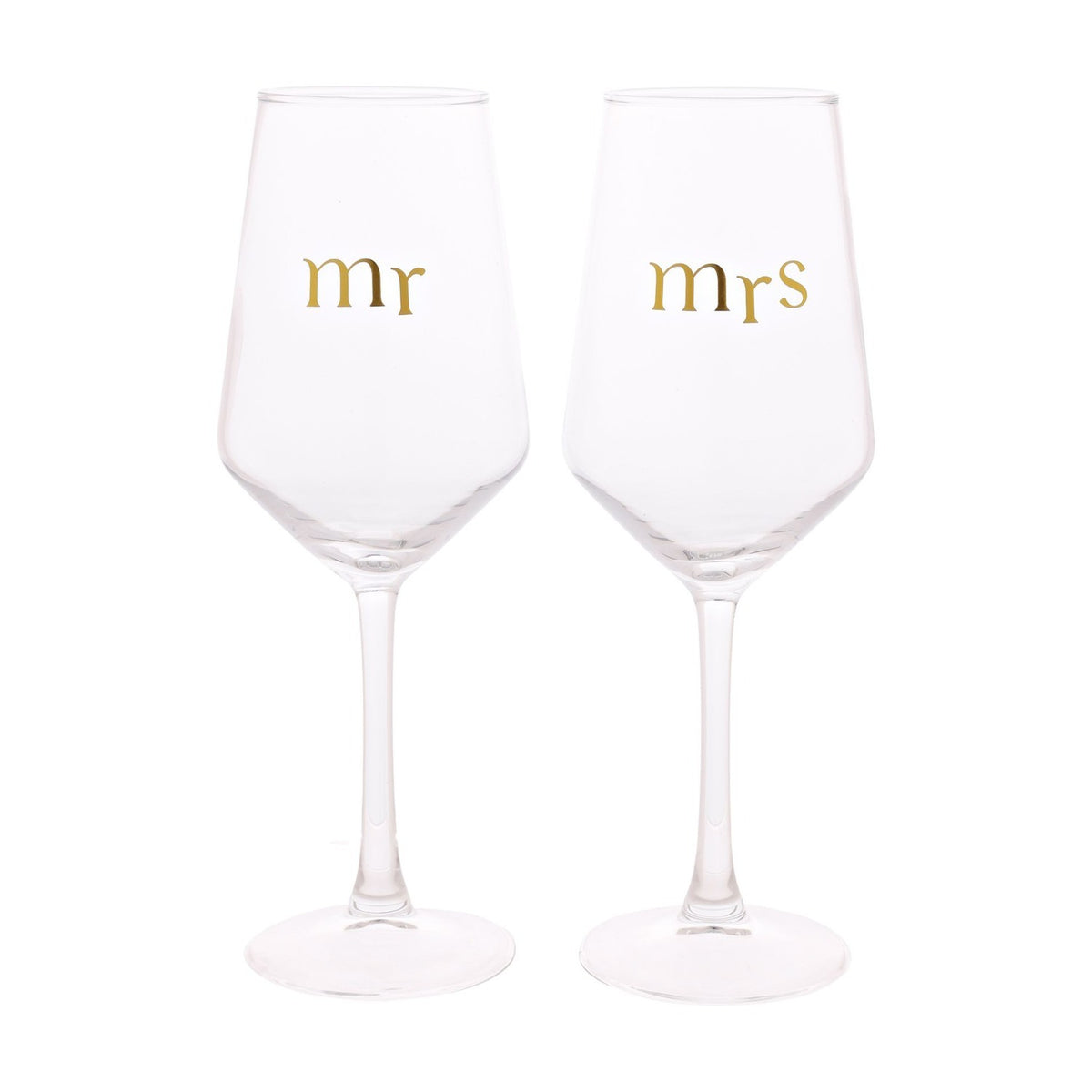 Mr & Mrs Set of 2 Wine Glasses with Gold Lettering - Clear