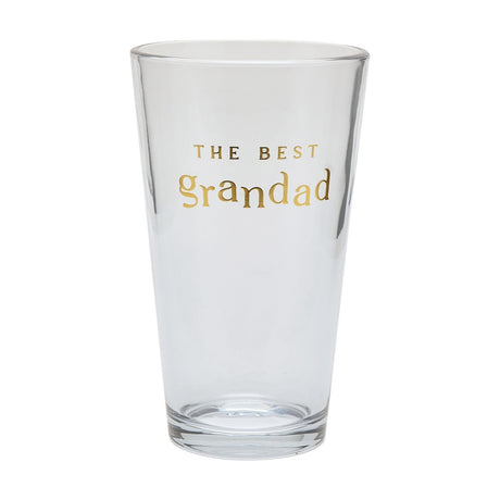 Clear tapered beer glass, 460ml, with "THE BEST grandad" in gold foil lettering on the front, thick base, shown on a plain white background.