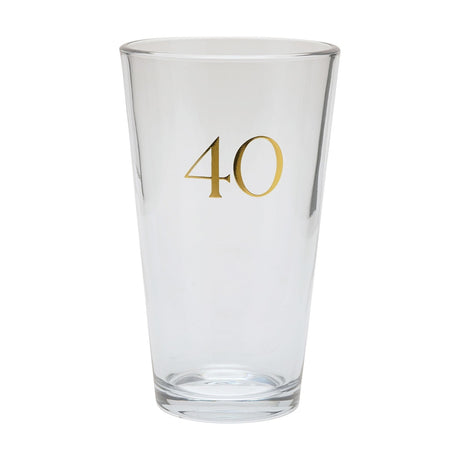 Clear tapered beer glass, 460ml, with "40" in gold foil serif lettering on the front, set against a plain white background.