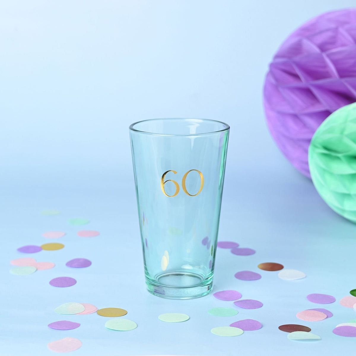 Foiled Number 60 Tapered Beer Glass 460ml - Blue & Gold
