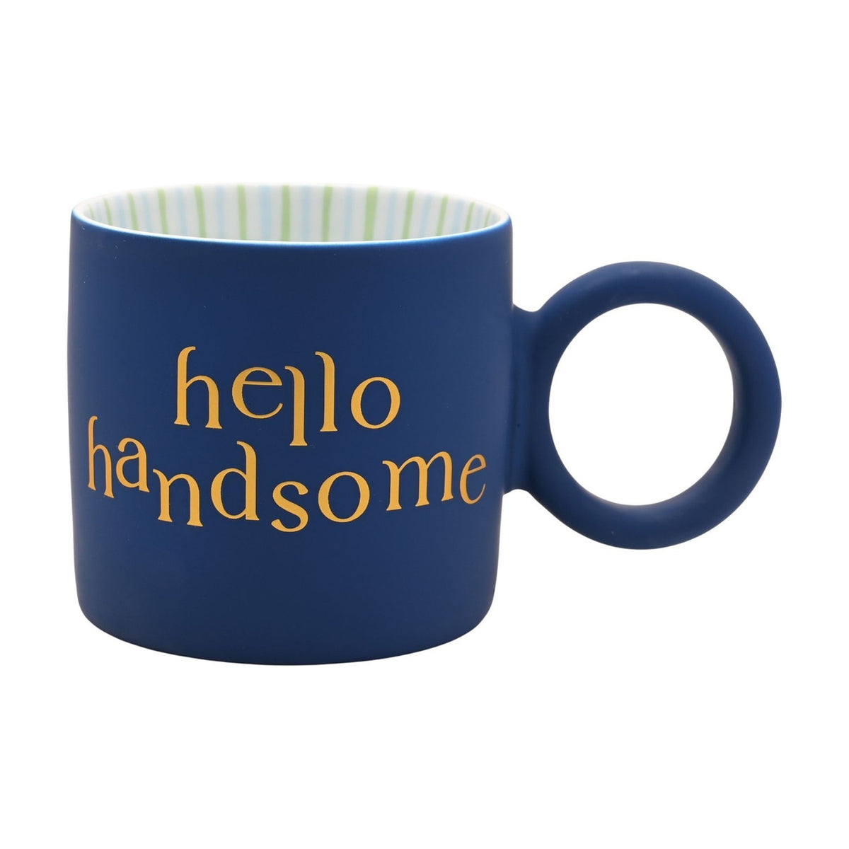 Hello Handsome Porcelain Mug with Ring Handle - Navy & Gold