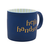 Hello Handsome Porcelain Mug with Ring Handle - Navy & Gold