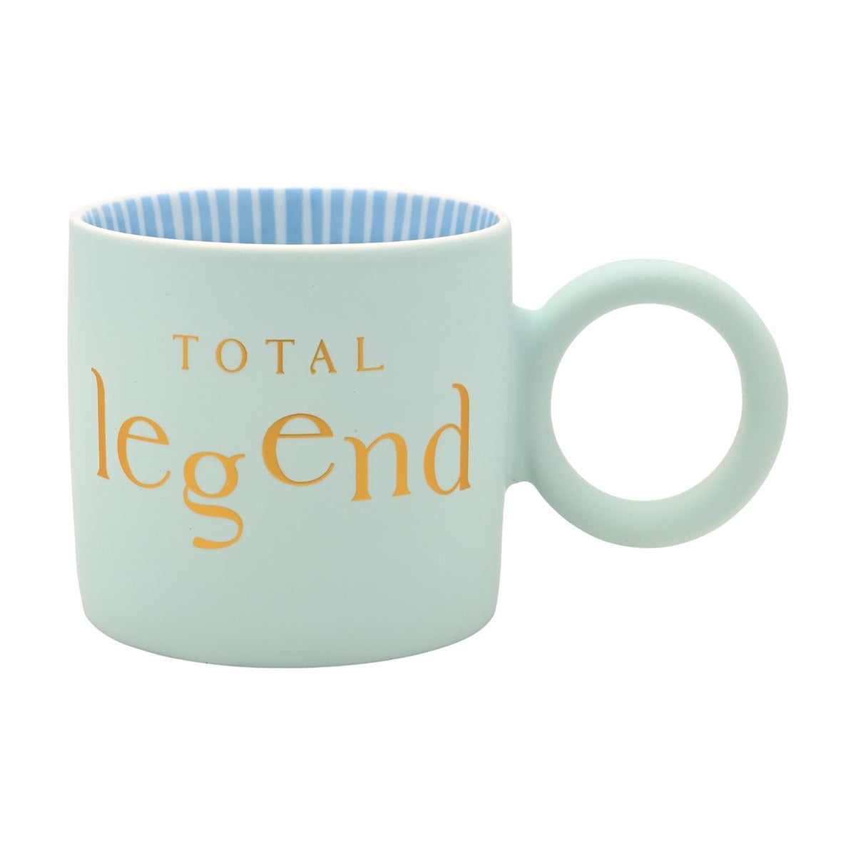 Total Legend Porcelain Ring Handle Mug - Light Blue & Gold