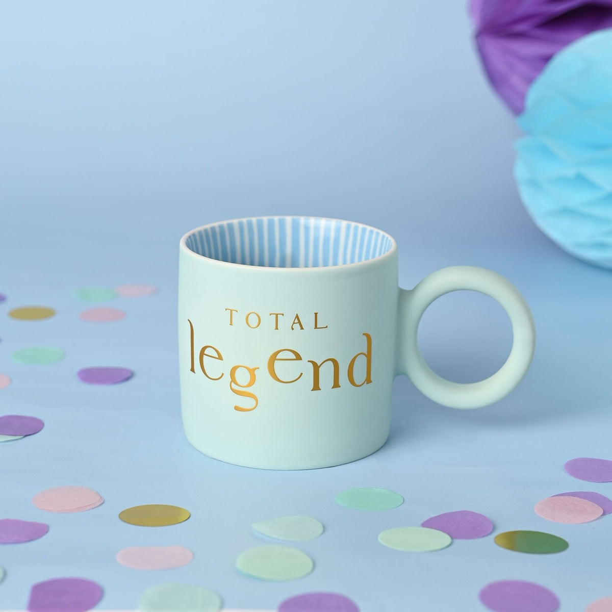 Total Legend Porcelain Ring Handle Mug - Light Blue & Gold