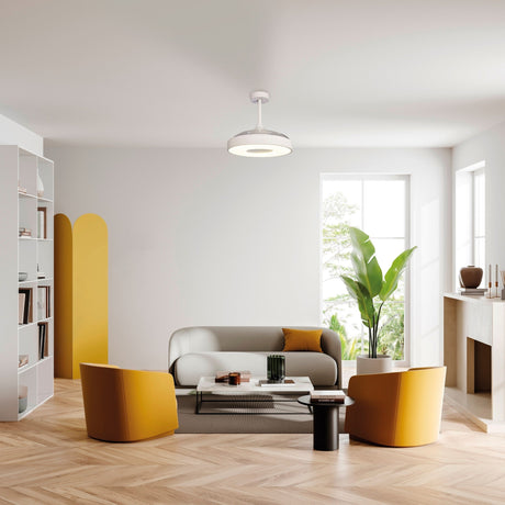 Coin Air CCT Dimmable LED Ceiling Retractable Fan Light With Remote & APP Control - White