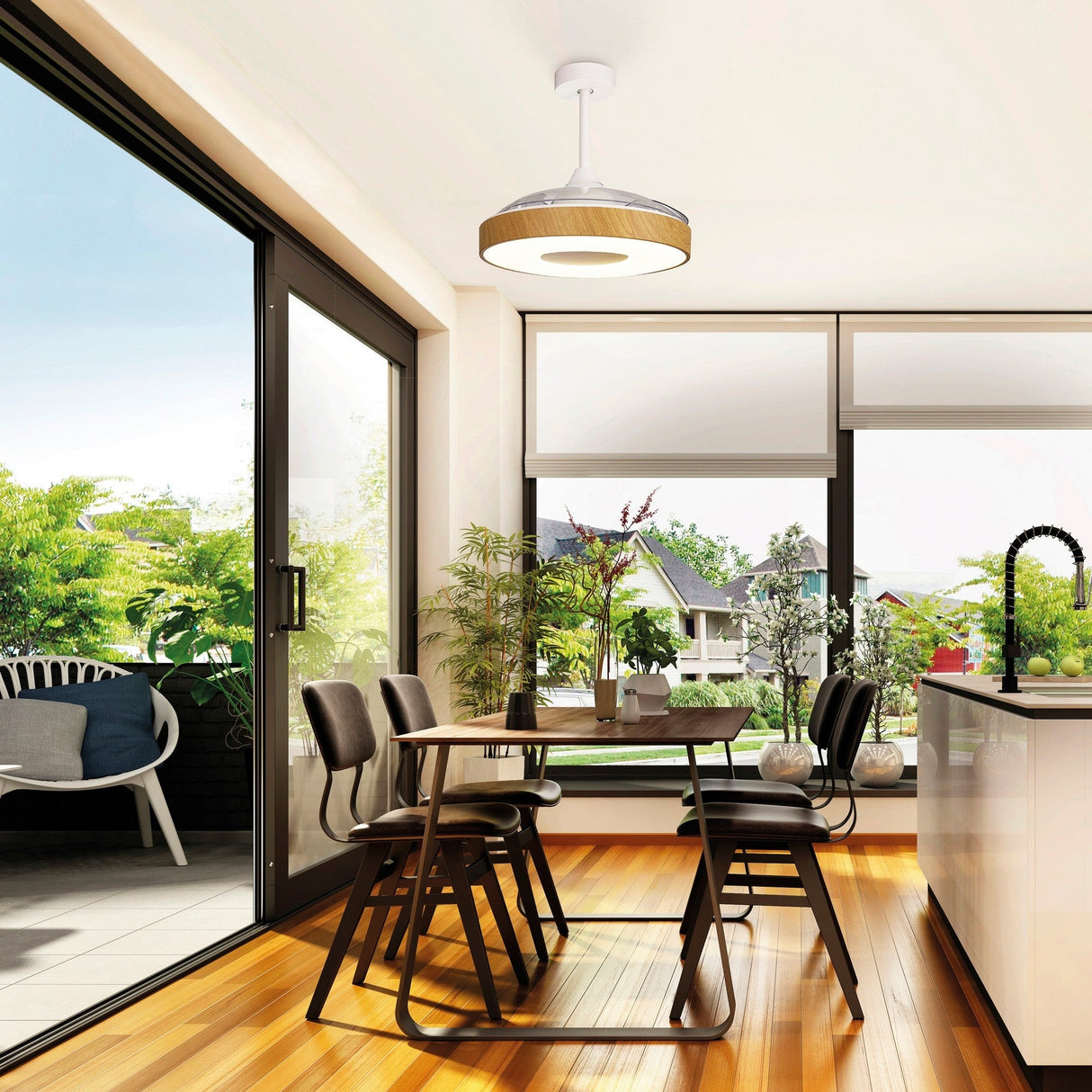 Coin Air CCT Dimmable LED Ceiling Retractable Fan Light With Remote & APP Control - Brown