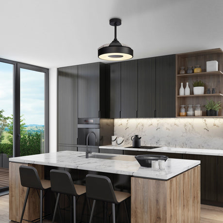 Coin Mini CCT Dimmable LED Ceiling Retractable Fan Light With Remote & APP Control - Black