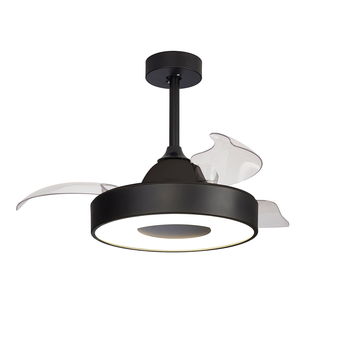 Coin Mini CCT Dimmable LED Ceiling Retractable Fan Light With Remote & APP Control - Black