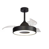 Coin Mini CCT Dimmable LED Ceiling Retractable Fan Light With Remote & APP Control - Black