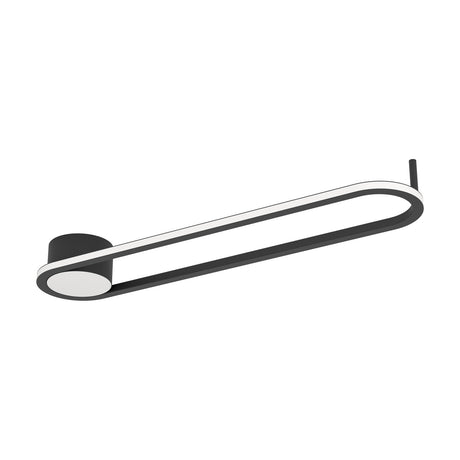 Collecorvino LED flush ceiling light in black, an elongated oval loop frame with a white diffuser band along one edge and a round housing at one end, shown on a plain white background.
