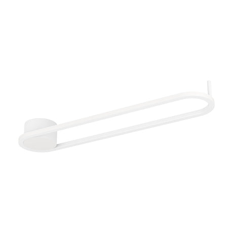 Collecorvino LED Flush Ceiling Light in white, an elongated oval loop design with a round ceiling base, aluminium and steel body with white plastic shade, shown on a plain white background.