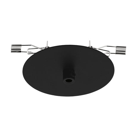 Conessa Pro recessed downlight in black steel with a round 8.5cm face, central aperture, and two sprung mounting clips, shown on a plain white background.