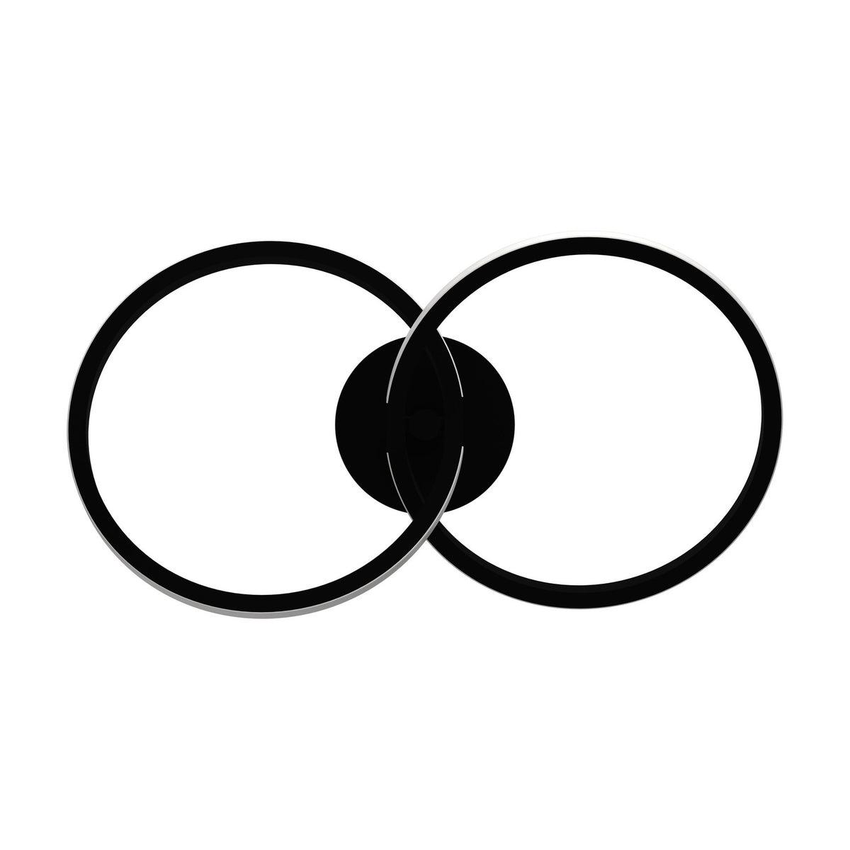Congiunti LED flush ceiling light in black, featuring two interlinked rings with a round black mounting canopy, shown on a plain white background.