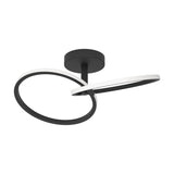 Congiunti LED Flush Ceiling Light in black steel, featuring two interlinked rings with white plastic diffusers on a round ceiling canopy, shown on a plain white background.