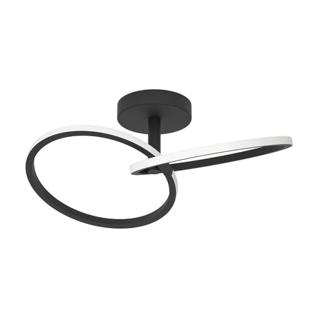 Congiunti LED Flush Ceiling Light in black steel, featuring two interlinked rings with white plastic diffusers on a round ceiling canopy, shown on a plain white background.