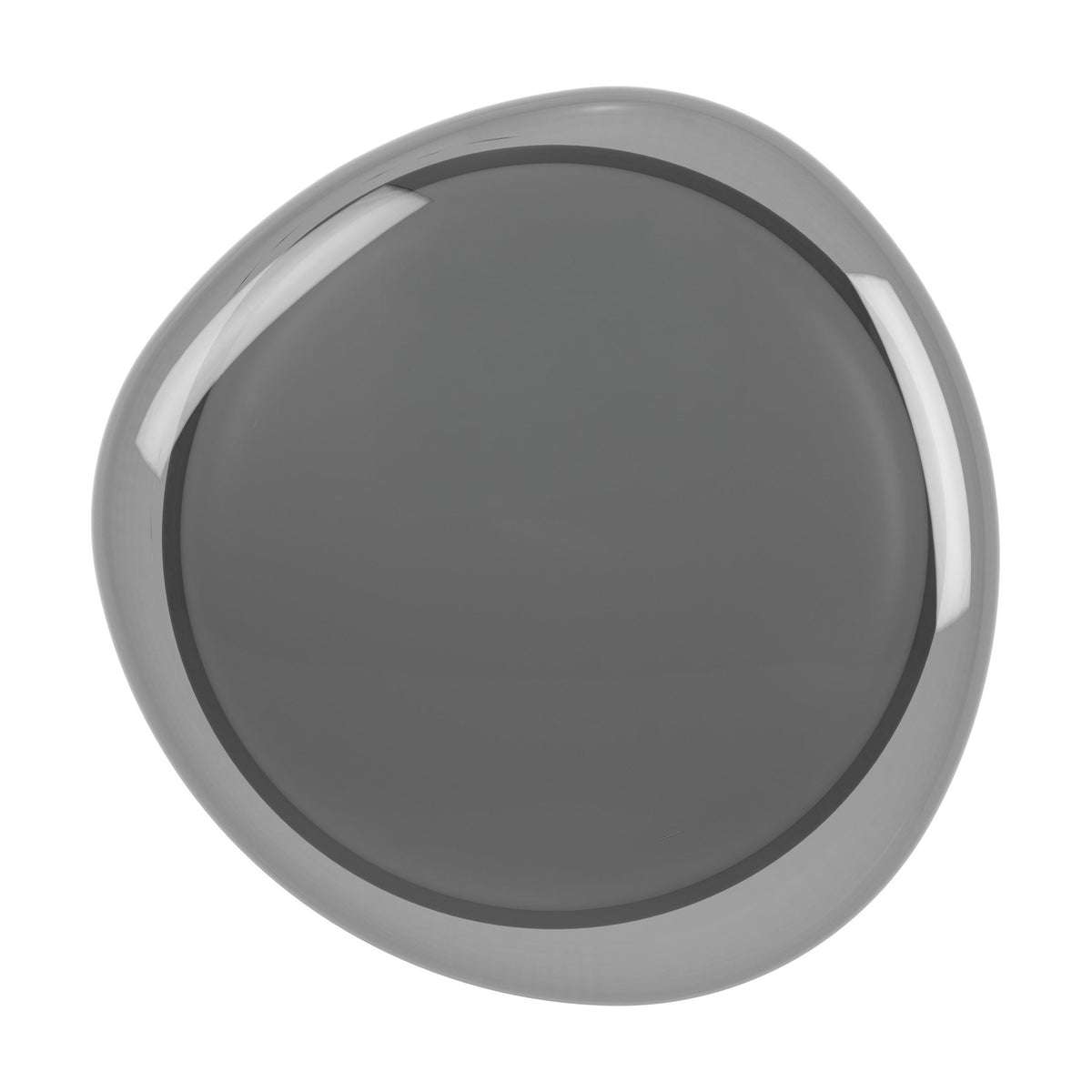 Conistarino LED Flush Ceiling Light 40cm, round pebble-shaped fixture with smoked grey transparent shade over a white diffuser and white steel body, shown on a plain white background.