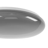 Close-up of the Conistarino LED flush ceiling light, 40cm, with a pebble-shaped smoked grey plastic shade over a white diffuser and white steel body, shown on a plain white background.
